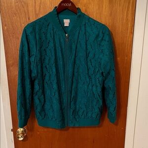 Chico's Teal Lace-Overlay Bomber Jacket. Size 2(L). New without tag